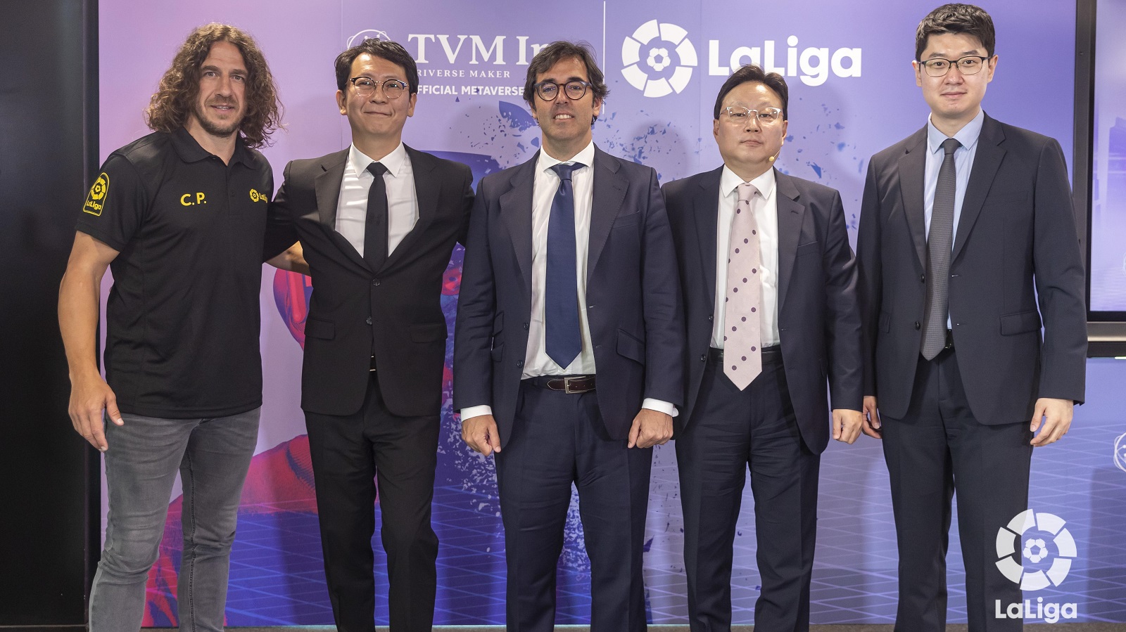 Carles Puyol, Yun Kee Hong (TVM CEO), Jorge de la Vega (LaLiga Commercial & Mkt. Dir.), Yoon Chul Kim (TVM VP) & Josh Kim (TVM M)